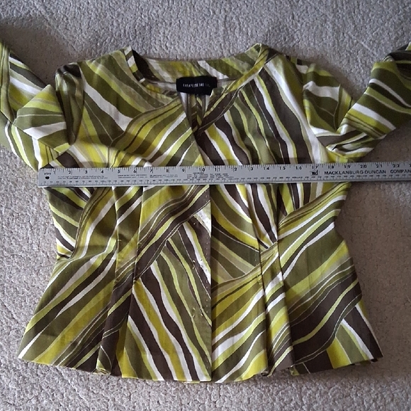 New Lafayette 148 New York Green and Brown Striped Blouse - Picture 5 of 7